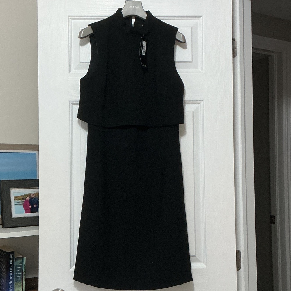 NWT RW&CO. Black Sleeveless Dress with attached crop cape size 4